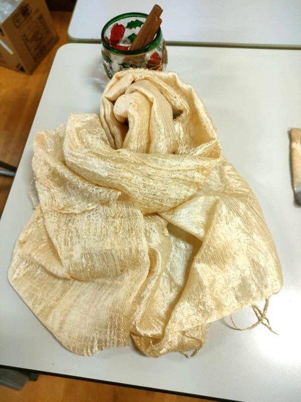 12/10　草木染め体験「シナモンで染めるシルクストール」：でんくう体験学習室